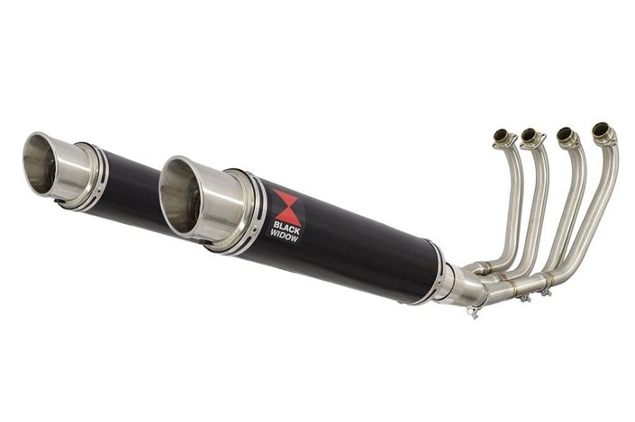 4-2 Exhaust System 350mm GP Round Black Stainless Silencers YAMAHA XJR1300 XJR 1300 1998 - 2006 Black Widow