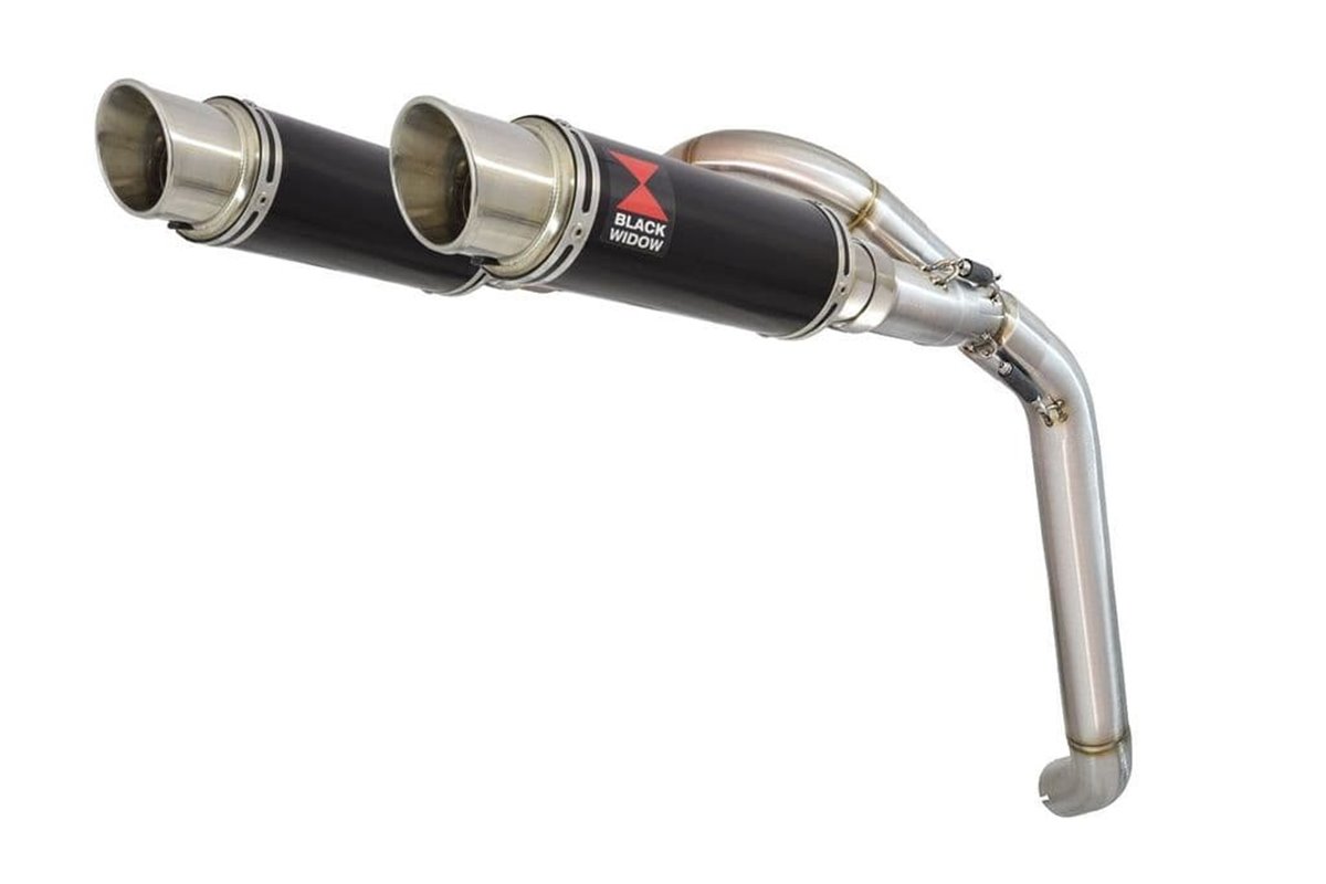 Exhaust Link Pipes + 230mm GP Round Black Stainless Silencers HONDA VFR 800 VTEC (RC46) 2002 - 2013 Black Widow