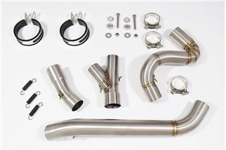 Exhaust Link Pipes + 230mm GP Round Black Stainless Silencers HONDA VFR 800 VTEC (RC46) 2002 - 2013 Black Widow