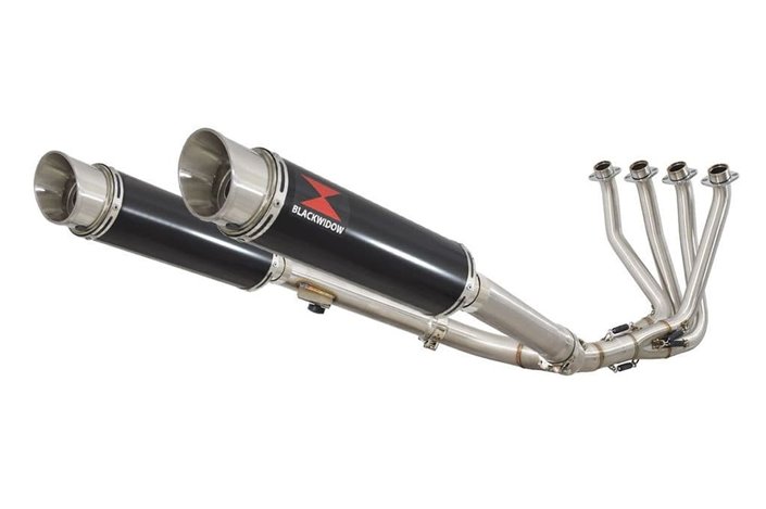 4-2 Exhaust System + 360mm GP Round Black Stainless Silencers HONDA CBR 1100 XX Blackbird Black Widow