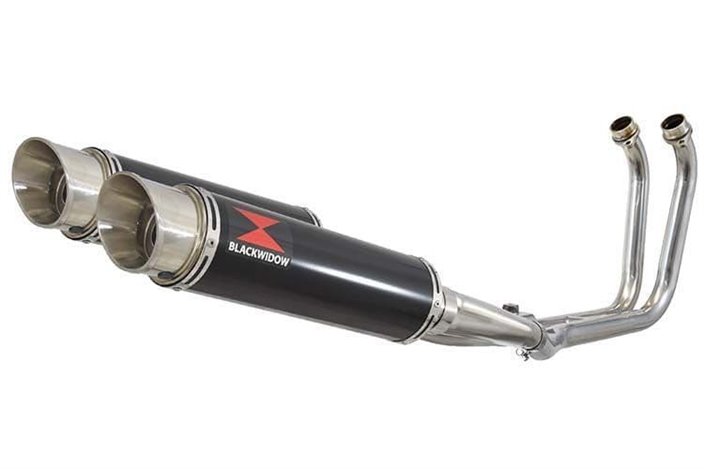 2-2 Full Exhaust System with 360mm GP Round Black Stainless Silencers YAMAHA TDM 900 Black Widow