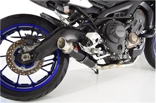 De-Cat 350 mm Gp Runder Schwarzer Edelstahl-Auspuffschalldämpfer YAMAHA MT09 2013-2020 Black Widow