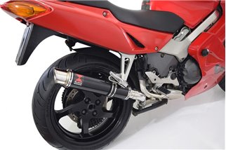 Full Exhaust System + 350mm GP Round Black Stainless Silencer HONDA VFR800F VFR 800 1997-2003 (RC46) Black Widow