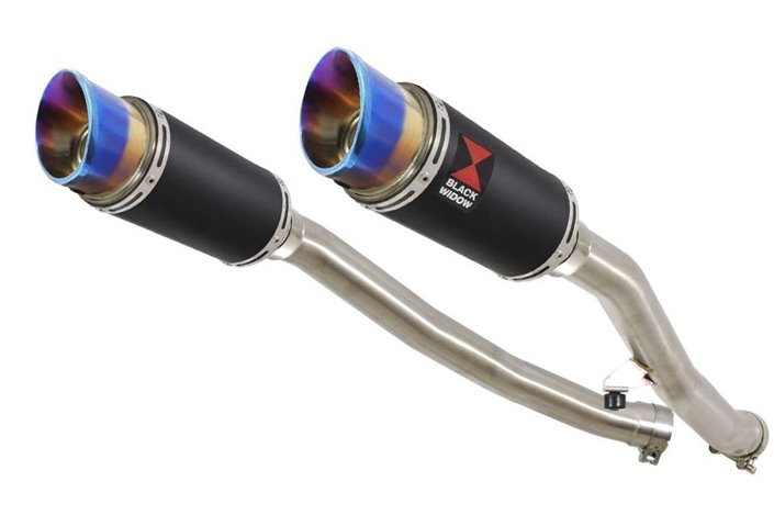 4-2 Exhaust Silencers 200mm Round Black Stainless & Blue Tip KAWASAKI ZZR 1400 Ninja ZX14 2008-2011 Black Widow