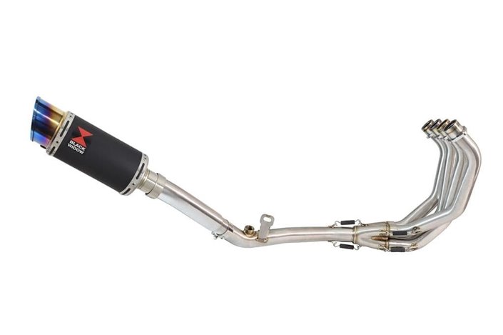 De Cat Exhaust System + 200mm Round Blue Tip Black Stainless Silencer HONDA CBR600 FA 2011-2013 Black Widow