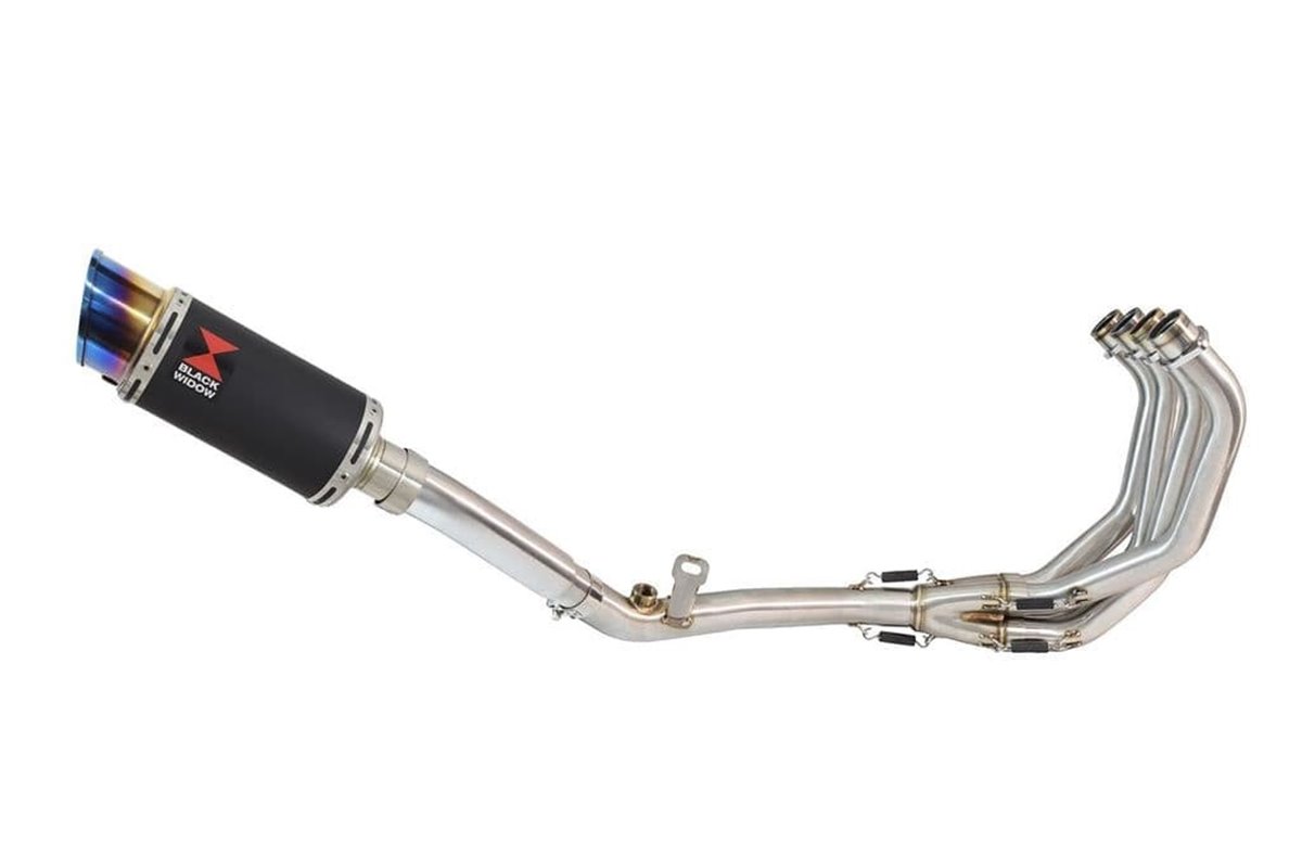 De Cat Exhaust System + 200mm Round Blue Tip Black Stainless Silencer HONDA CBR600 FA 2011-2013 Black Widow