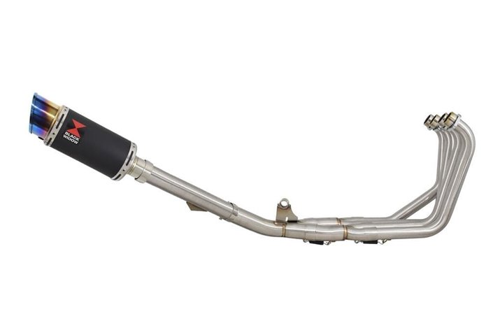 Exhaust System + 200mm Round Black Stainless Blue Tip Silencer HONDA CBR600 CBR 600 1991-1998 FM-FW Black Widow