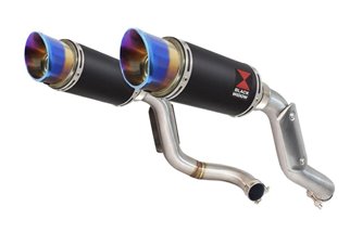 Exhaust High Level Link Pipes + 200mm Round Black Stainless Silencers HONDA VTR1000 F Firestorm (SC36) Black Widow