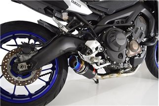 De-cat Exhaust System 200mm Round Blue Tip Black Stainless Silencer YAMAHA MT09 2013-2020 Black Widow