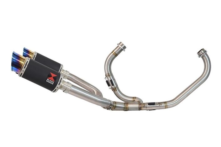 Exhaust System 200mm Round Blue Tip Black Stainless Silencers HONDA VTR1000 F Firestorm (SC36) Black Widow