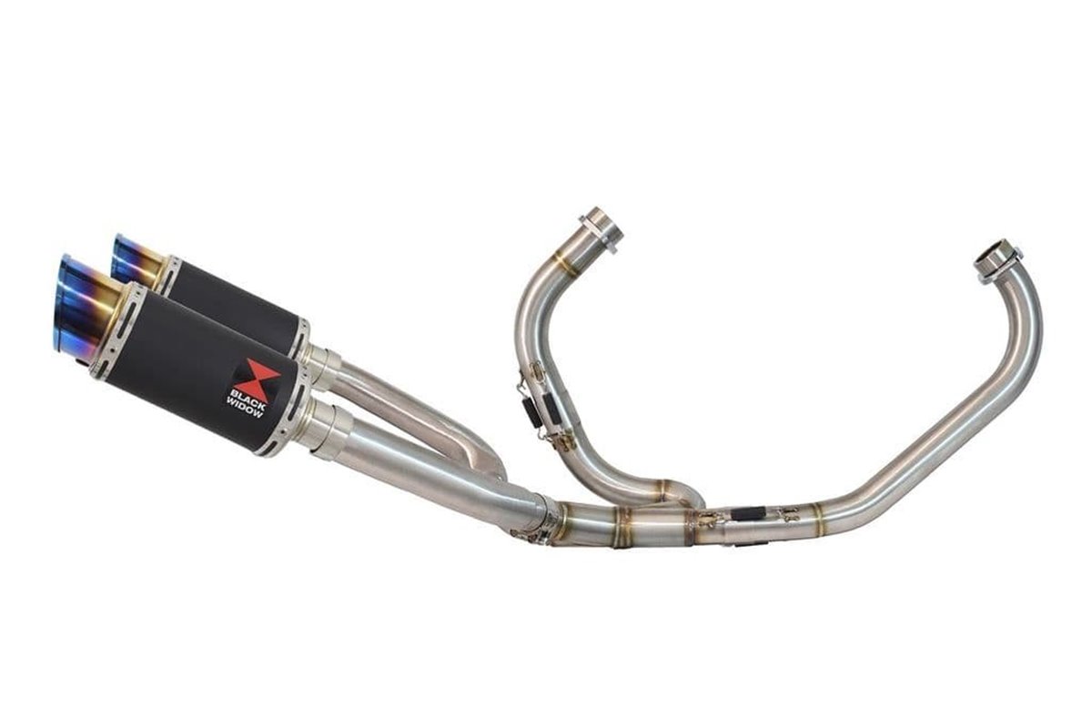 Exhaust System 200mm Round Blue Tip Black Stainless Silencers HONDA VTR1000 F Firestorm (SC36) Black Widow