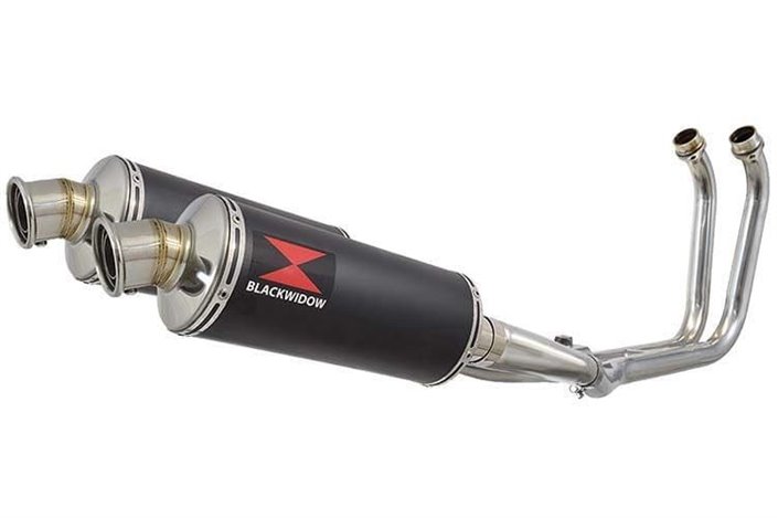 2-2 Full Exhaust System with 300mm Round Black Stainless Silencers YAMAHA TDM 900 Black Widow