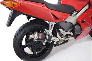 Komplette Auspuffanlage + 230 mm Ovaler Schalldämpfer Aus Schwarzem Stahl HONDA VFR800F VFR 800 1997-2003 (RC46) Black Widow