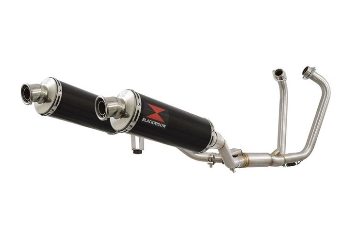 Twin Exhaust System 300mm Round Black Stainless Silencer SUZUKI GW 250 Inazuma 2012-2017 Black Widow