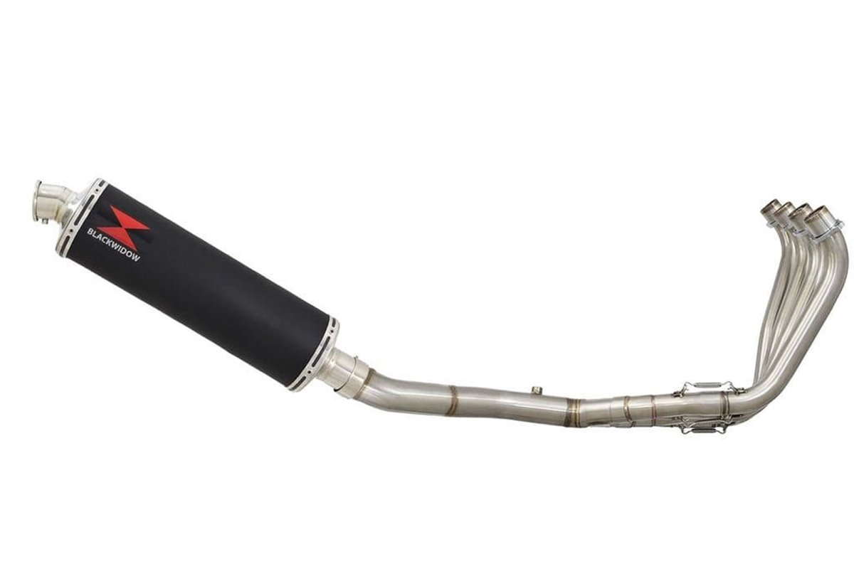 High Level De-Cat Exhaust System 400mm Oval Black Stainless Silencer HONDA CB650F 2014-2020 Black Widow