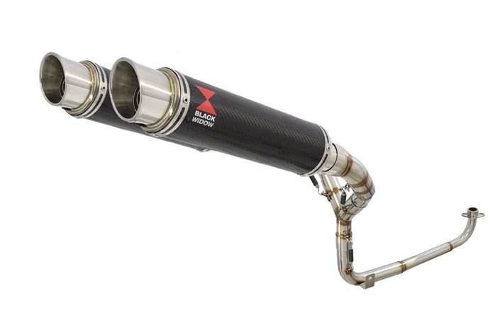 1-2 Twin Exhaust System with 350mm GP Round Carbon Silencers HONDA MSX 125 GROM 2013-2015 Black Widow