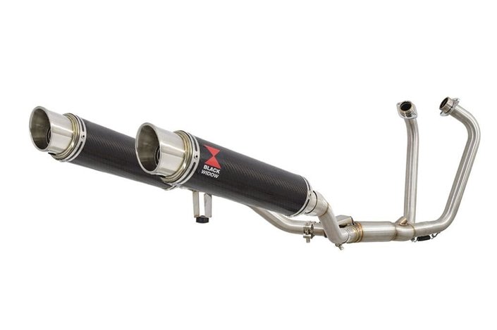 Twin Exhaust System 350mm GP Round Carbon Silencer SUZUKI GW 250 Inazuma 2012-2017 Black Widow