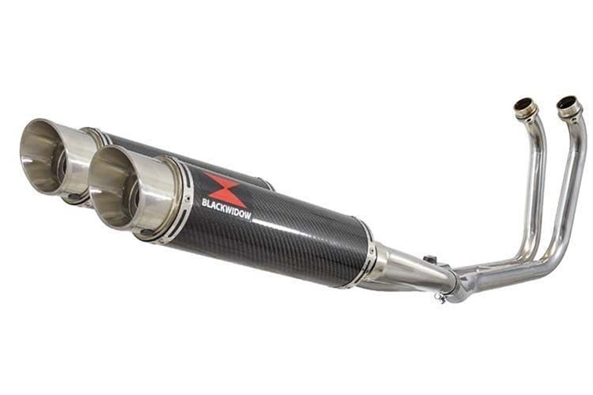 2-2 Full Exhaust System with 360mm GP Round Carbon Silencers YAMAHA TDM 900 Black Widow