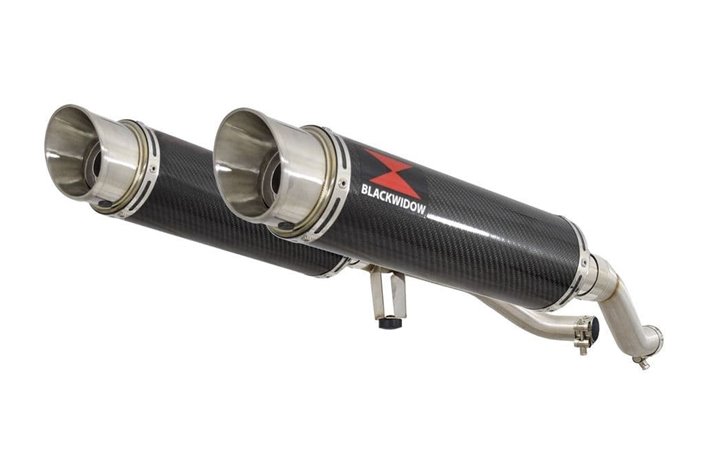 Twin Exhaust Silencer 360mm GP Round Carbon SUZUKI GW 250 Inazuma 2012-2017 Black Widow