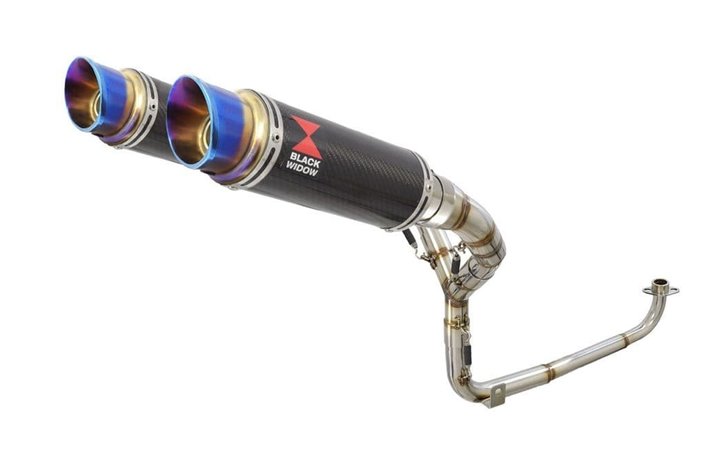 Système D'Échappement Double 1-2 Avec Silencieux En Carbone Avec Embout Bleu Rond De 230 mm HONDA MSX 125 GROM 2013-2015 Black W