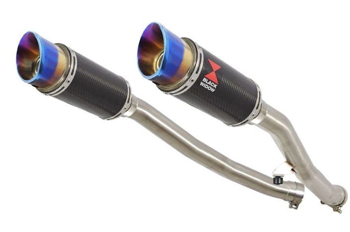 4-2 Exhaust Silencers 200mm Round Carbon & Blue Tip KAWASAKI ZZR 1400 Ninja ZX14 2006-2007 Black Widow