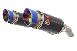 Twin Exhaust Silencers 200mm Round Blue Tip Carbon TRIUMPH Triumph Street Triple 675 2007-2012 Black Widow