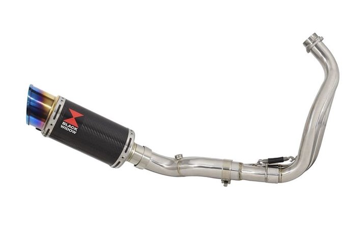 De-cat Exhaust System with 200mm Round Carbon Silencer + Blue Tip YAMAHA MT07 2021-2022 Black Widow