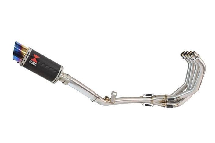 De Cat Exhaust System + 200mm Round Blue Tip Carbon Silencer HONDA CBR600 FA 2011-2013 Black Widow