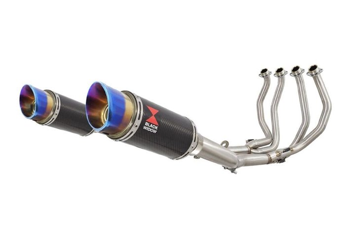 4-2 Performance Exhaust System 200mm Round Blue Tip Carbon Silencer SUZUKI GSX1300R Hayabusa 1999-2007 Black Widow