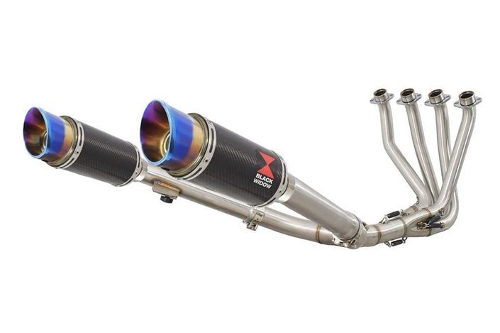 4-2 Exhaust System + 200mm Round Blue Tip Carbon Silencers HONDA CBR 1100 XX Blackbird Black Widow