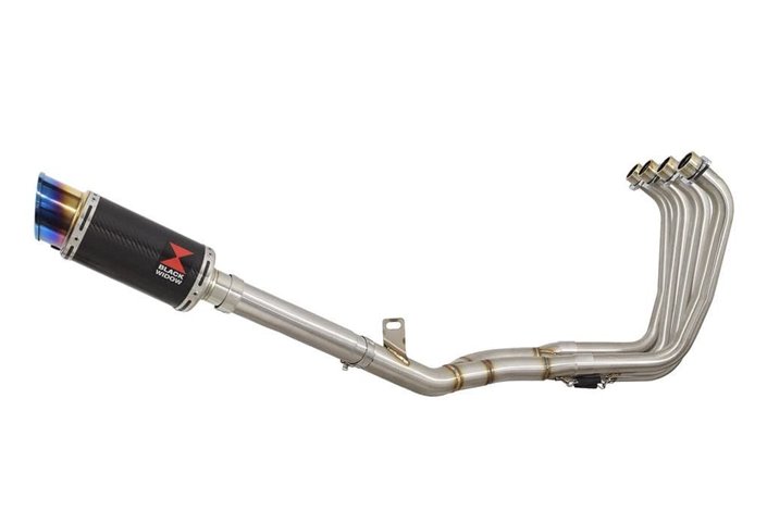 Exhaust System with 200mm Round Blue Tip Carbon Silencer YAMAHA FZS600 FAZER 600 Black Widow