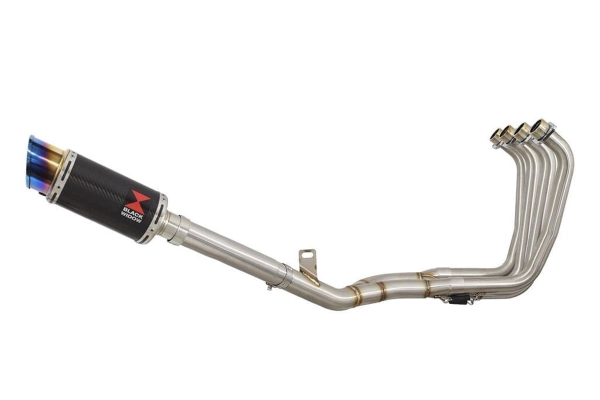 Exhaust System with 200mm Round Blue Tip Carbon Silencer YAMAHA FZS600 FAZER 600 Black Widow