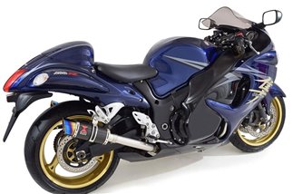 4-2 Link Pipes + 200mm Round Blue Tip Carbon Silencers SUZUKI GSX1300R HAYABUSA 2008-2020 Black Widow