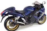 4-2 Link Pipes + 200mm Round Blue Tip Carbon Silencers SUZUKI GSX1300R HAYABUSA 2008-2020 Black Widow