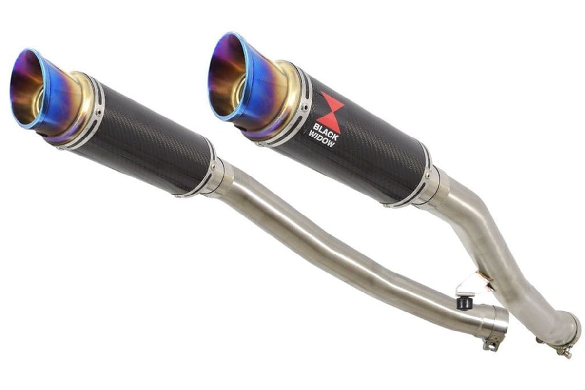 4-2 Exhaust Silencers 230mm Round Carbon & Blue Tip KAWASAKI ZZR 1400 Ninja ZX14 2006-2007 Black Widow