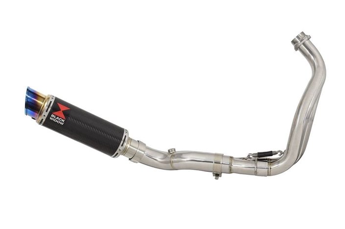 De-cat Exhaust System with 230mm GP Round Blue Tip Carbon Silencer YAMAHA MT07 2021-2022 Black Widow