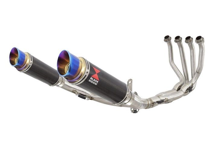 4-2 De-Cat Performance Exhaust System 230mm Round Blue Tip Carbon Silencers KAWASAKI Z900RS & Cafe Black Widow