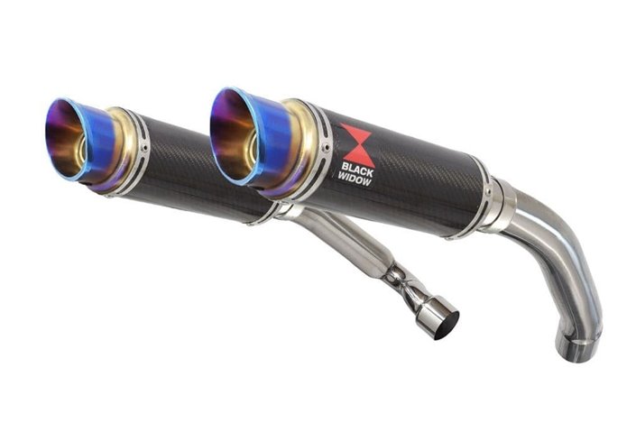 4-2 Exhaust Link Pipes + 230mm Round Blue Tip Carbon Silencers HONDA CBR1000F FK-FX 1989-1999 SC24 Black Widow