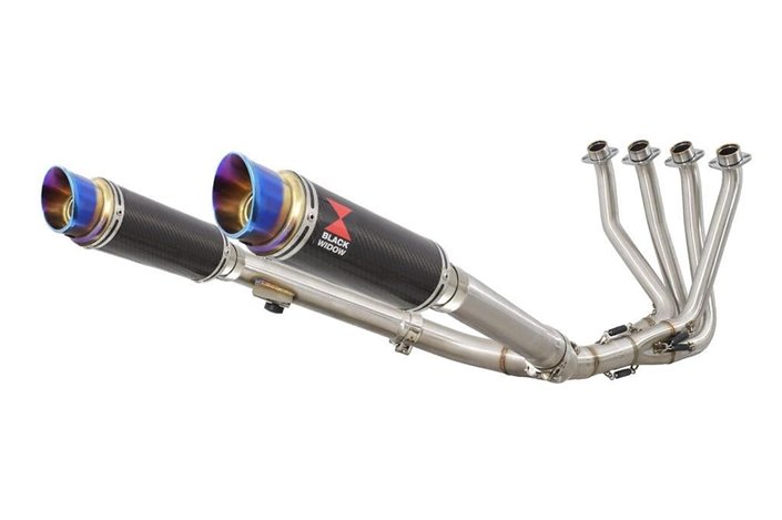 4-2 Exhaust System + 230mm GP Round Blue Tip Carbon Silencers HONDA CBR 1100 XX Blackbird Black Widow