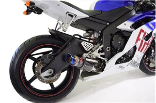 Scarico De-Cat 230mm Gp Round Blue Tip Silenziatore In Carbonio YAMAHA R6 YZF600 2006-2016 Black Widow