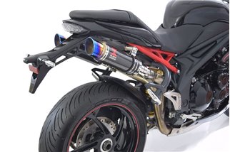 Twin Exhaust Silencer Kit 230mm GP Round Blue Tip Carbon TRIUMPH Speed Triple 1050 S R 2011-2015 Black Widow