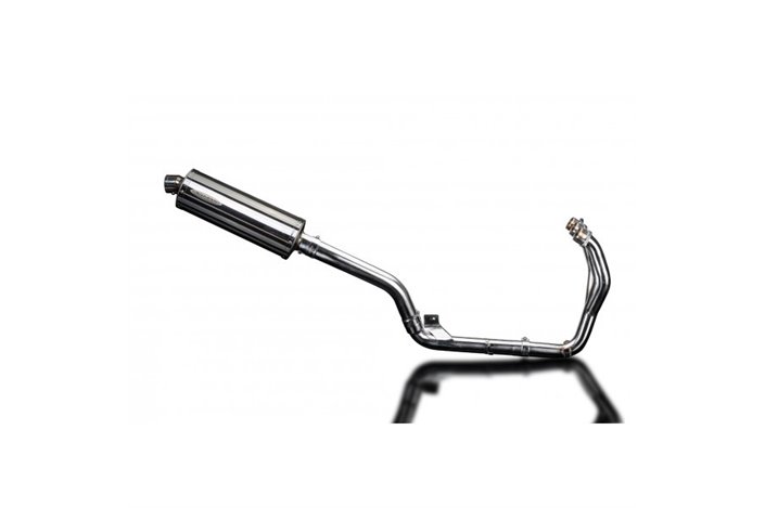 Komplette Abgasanlage für Triumph Tiger 800 2010–19. Ovaler Edelstahlschalldämpfer 350 mm