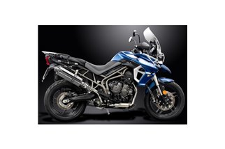 Komplette Abgasanlage für Triumph Tiger 800 2010–19. Ovaler Edelstahlschalldämpfer 350 mm