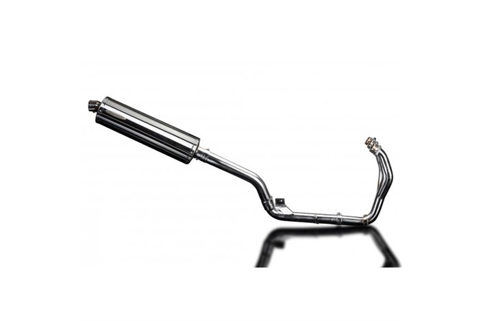 Komplette Abgasanlage für Triumph Tiger 800 2010–19. Ovaler Edelstahl-Schalldämpfer 450 mm