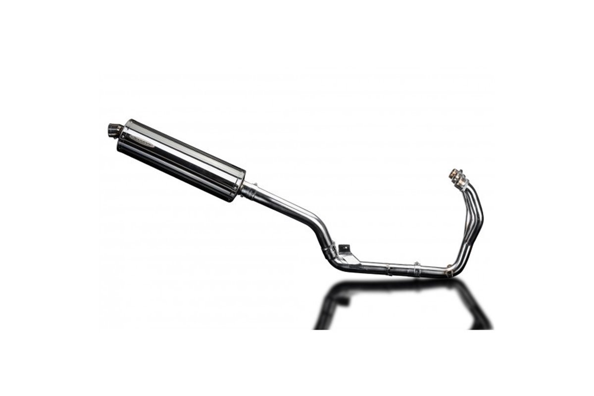 Komplette Abgasanlage für Triumph Tiger 800 2010–19. Ovaler Edelstahl-Schalldämpfer 450 mm