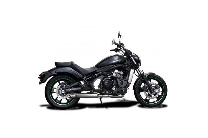 Komplette Auspuffanlage für Kawasaki Vulcan S 650 2021-2023 410 mm Slash Cut Schalldämpfer Edelstahl