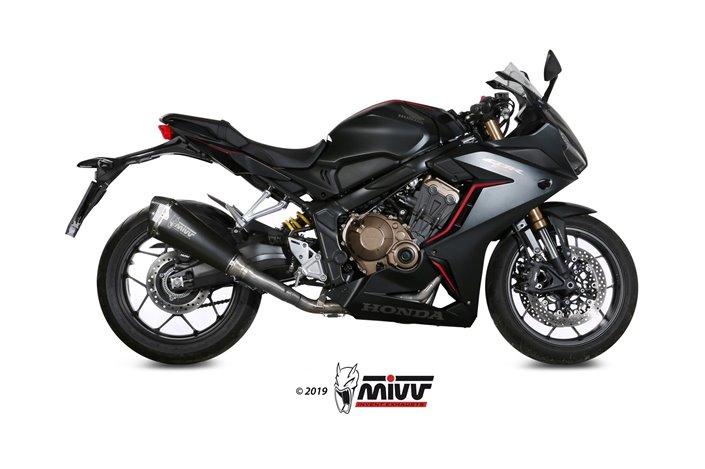 Komplette Auspuffanlage 1 in 1 Escape Mivv Delta Race Schwarz Schwarz Edelstahl Honda Cbr 650 R 2019 - 2022