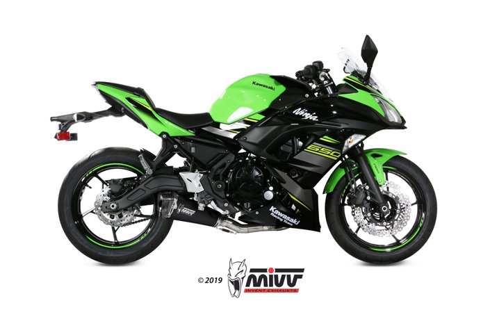 Komplette Auspuffanlage 1 in 1 Escape Mivv Delta Race Schwarz Schwarz Edelstahl Kawasaki Ninja 650 2017 - 2022