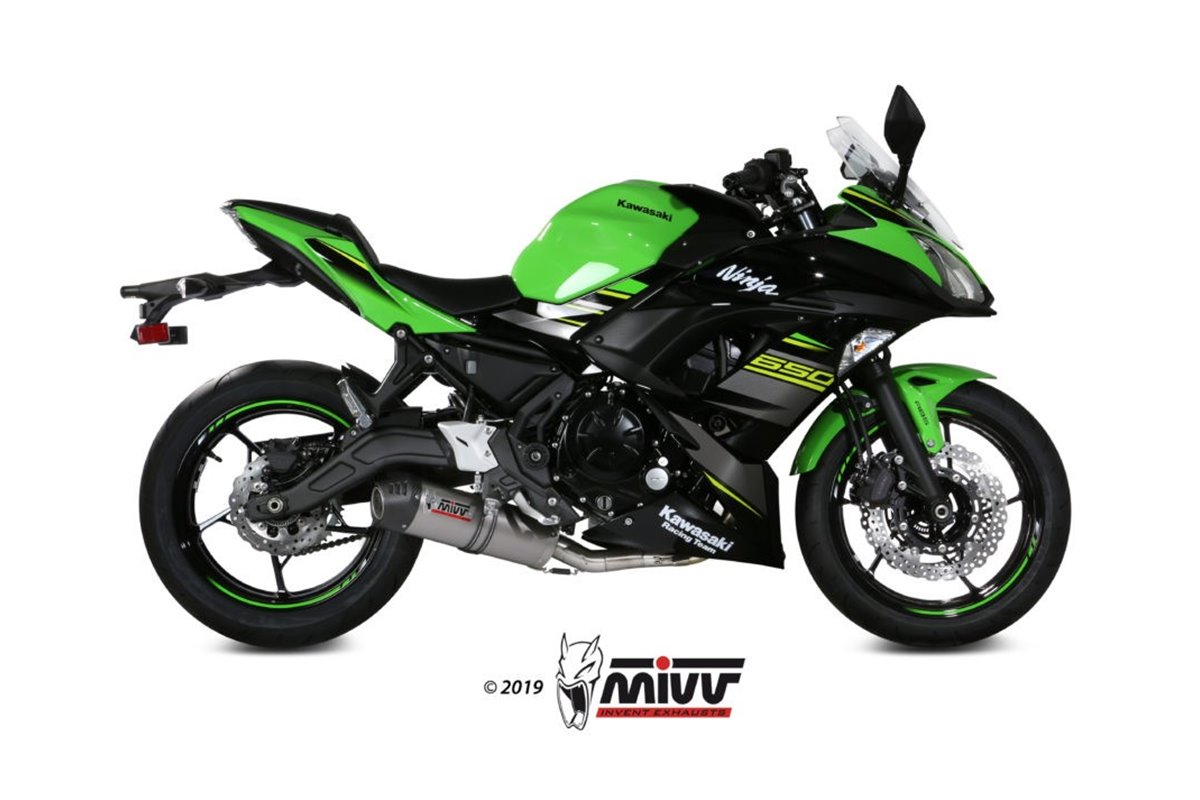 Système Complet 1 En 1 Echappement Mivv Oval Titane Avec Coupelle Carbone Kawasaki Ninja 650 2017 - 2022