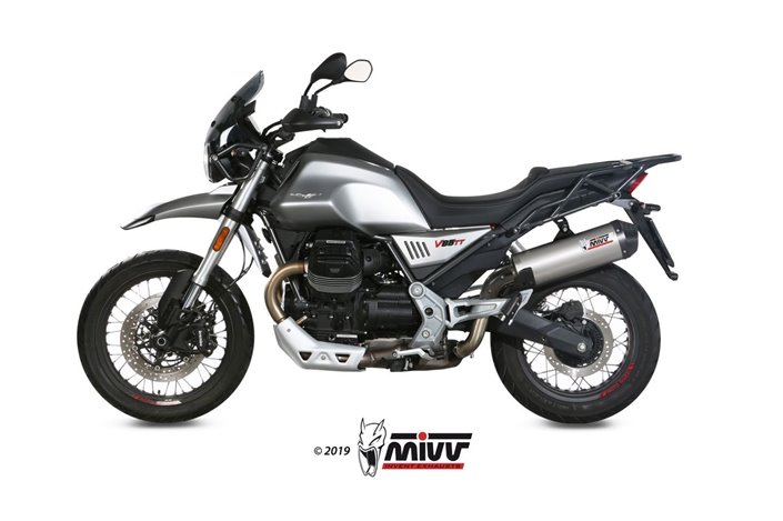 Silencieux Echappement Mivv Oval Titanium Avec Coupelle Carbone Moto Guzzi V85 Tt 2019 - 2022